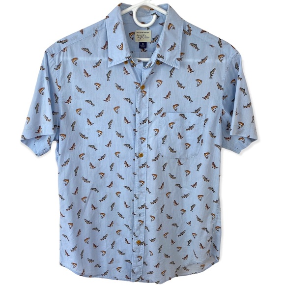 J.crew Mens Fish Print Button Up Short Sleeve
